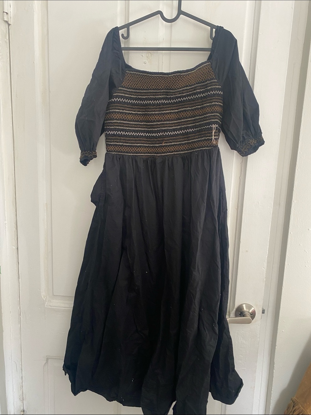 Old Navy Black Maxi Dress with Smocked Striped Bodice